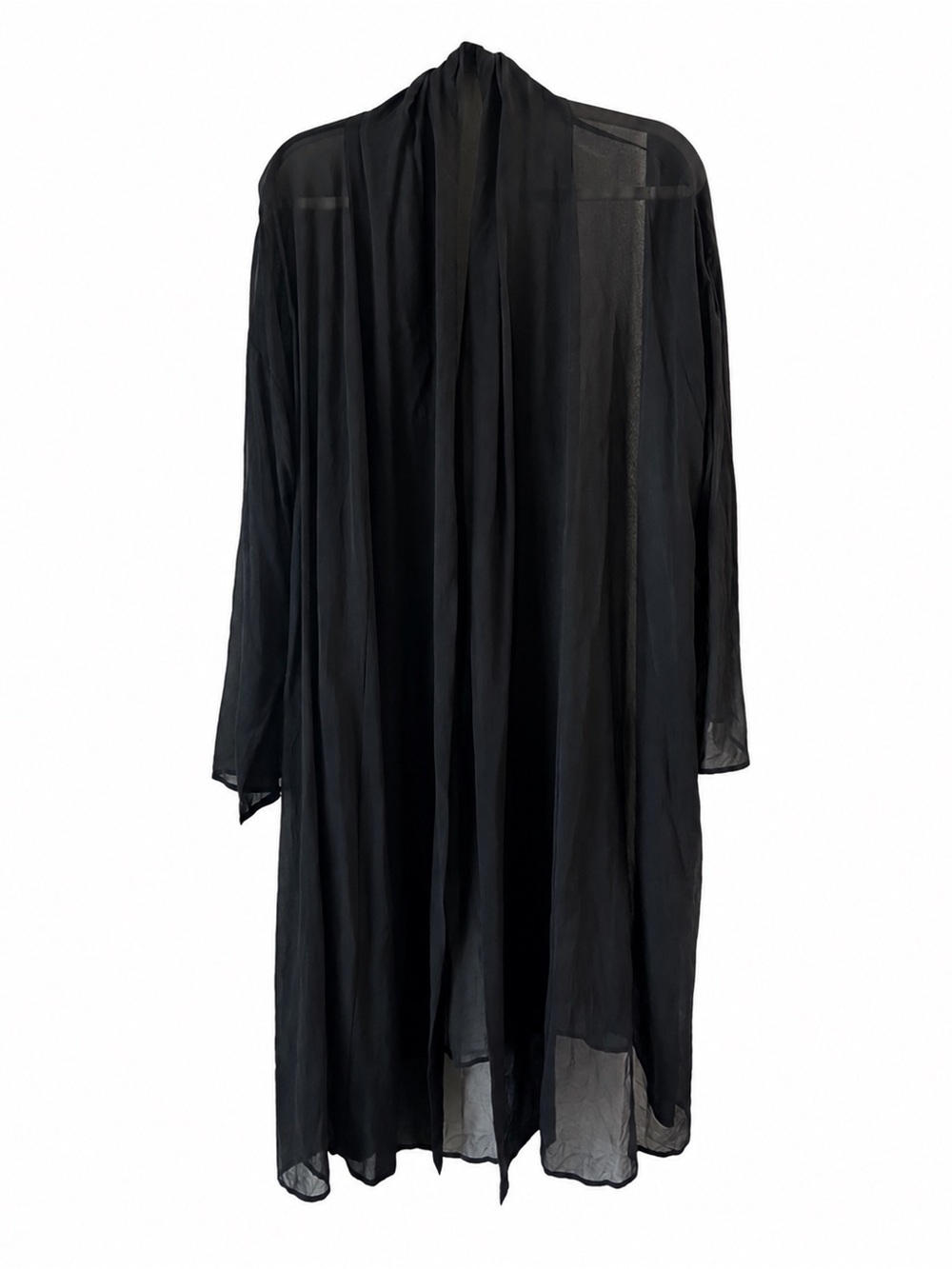 Eileen Fisher Black Sheer Open-Front Cape Jacket 100% Silk